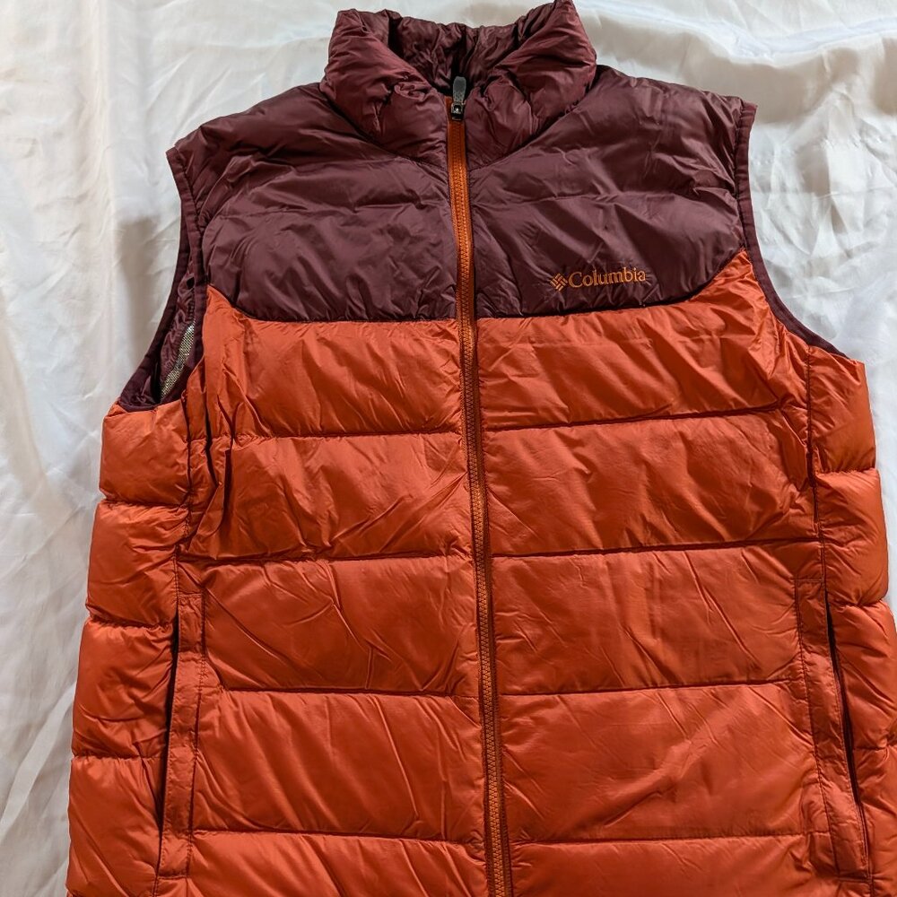 Columbia Men's Large Orange/Maroon puffer vest with Omni Heat Technology